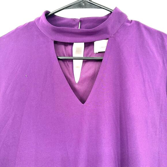 Laurie Felt Size Small Blouse Purple Bell Sleeve Tunic Loose High Neck Keyhole - Picture 4 of 5